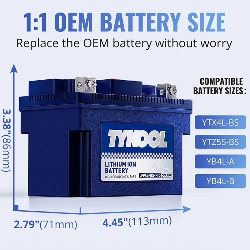 TYKOOL YTX4L-BS-PRO 12.8V 180A High Performance Lithium Motorcycle Battery