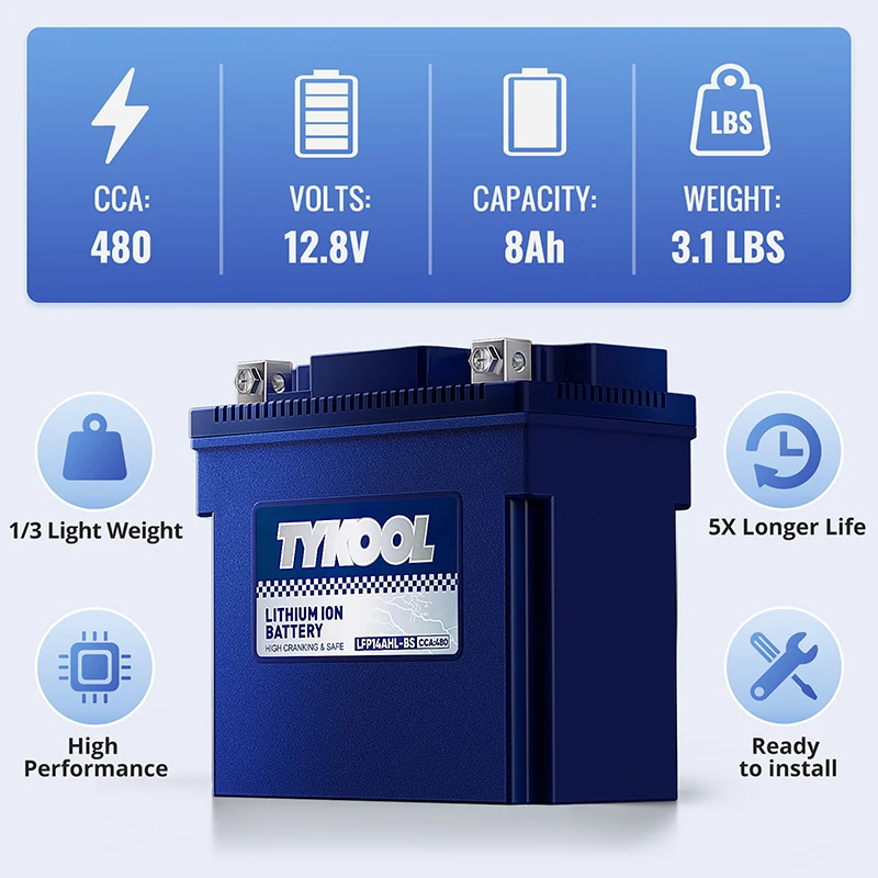 TYKOOL YTX14AHL-BS 8Ah 480A Cold-resistant Motorcycle Snowmobile Lithium Battery