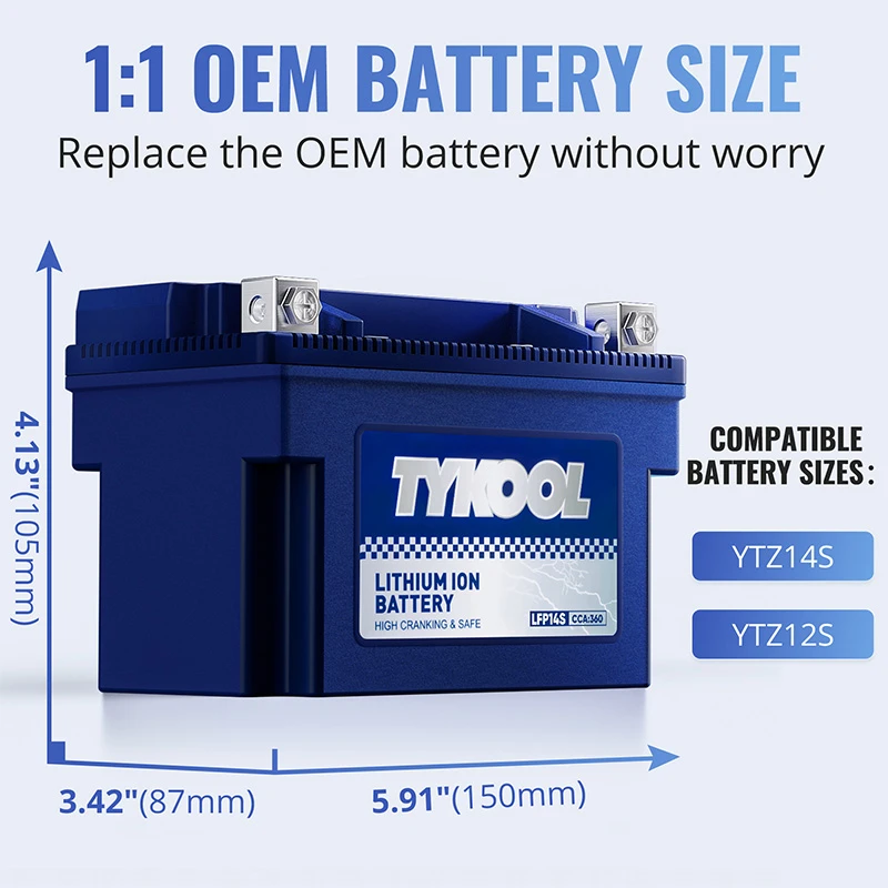 TYKOOL YTZ14S 12V 6Ah 360CCA Lithium LiFePO4 Scooter Motorcycle Battery