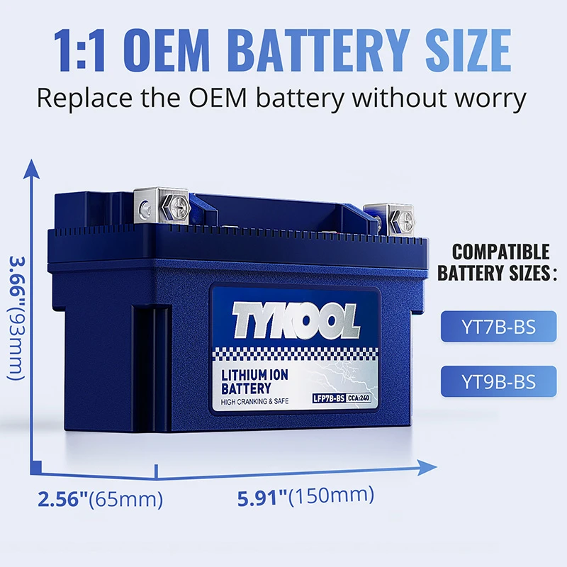 TYKOOL YT7B-BS 12V 4Ah 240CCA Lithium LiFePO4 Motorcycle ATV Battery