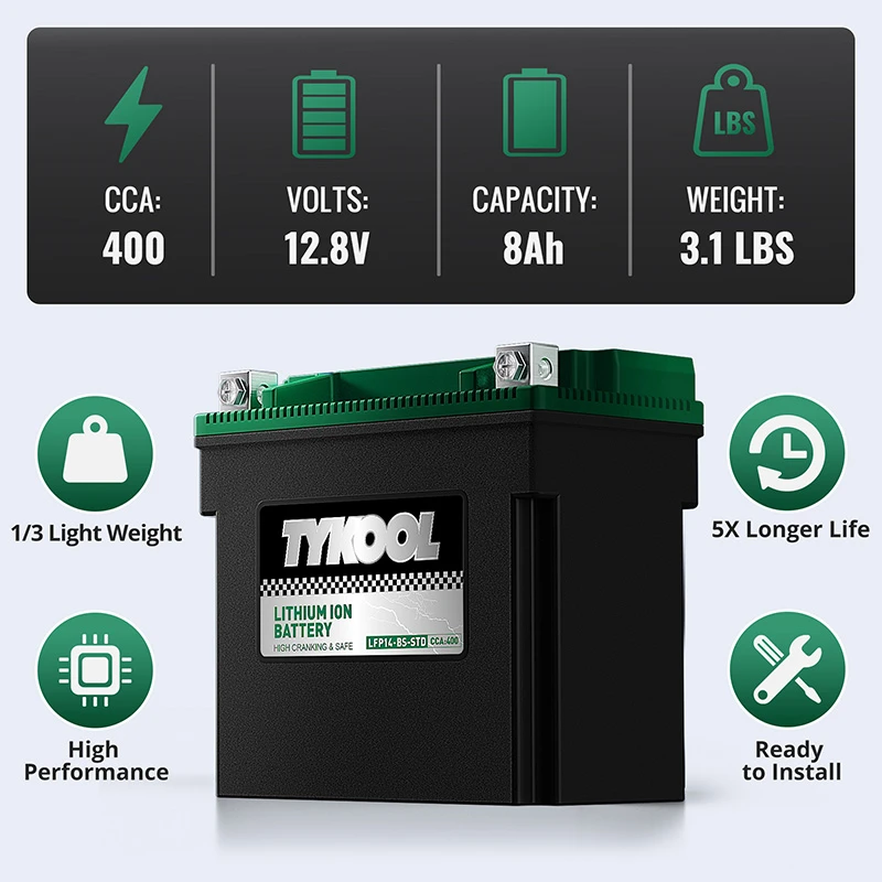 TYKOOL YTX14-BS 12.8V 400CCA Lithium Motorcycle Snowmobile  Battery