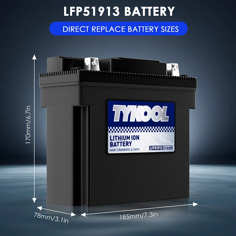 TYKOOL 51913 51814 600CCA 12Ah Lithium LiFePO4 Powersports Battery