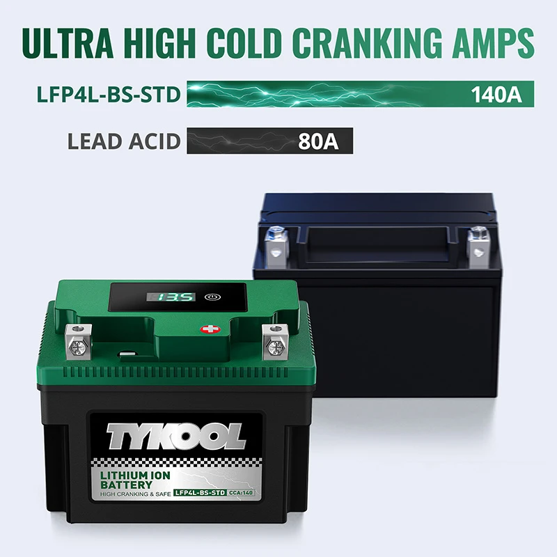 TYKOOL YTX4L-BS 12.8V 140CCA Lithium LiFePO4 Motorcycle Battery