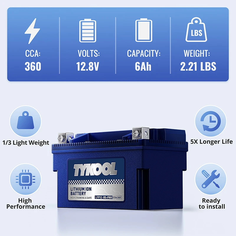 TYKOOL YTX12-BS-PRO Fast-charging Lithium LiFePO4 Motorcycle Scooter Battery