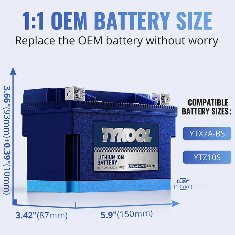 TYKOOL YTX7A-BS-PRO 4Ah 240CCA Eco-friendly Lithium Powersports Battery