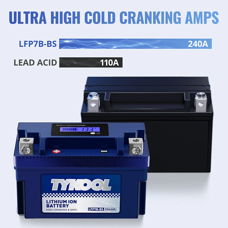 TYKOOL YT7B-BS 12V 4Ah 240CCA Lithium LiFePO4 Motorcycle ATV Battery