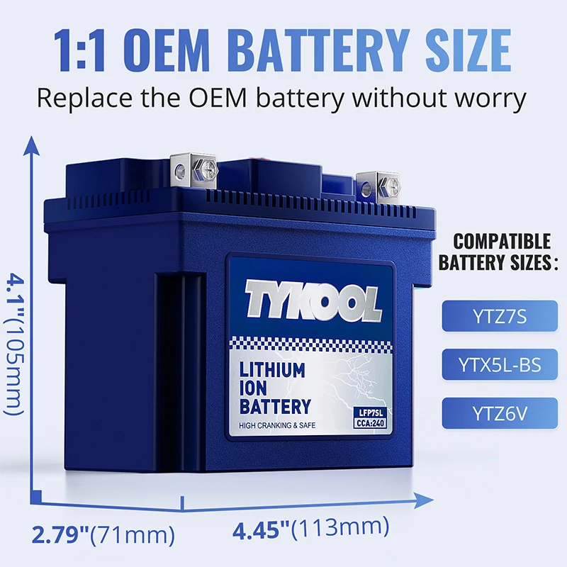 TYKOOL YTZ7S Lithium LiFePO4 12V 4Ah 240 CCA Scooter Motorcycle Battery