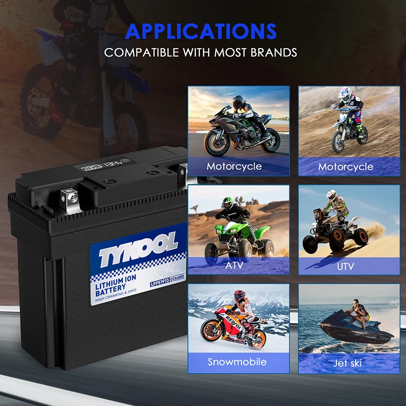 TYKOOL 51913 51814 600CCA 12Ah Lithium LiFePO4 Powersports Battery