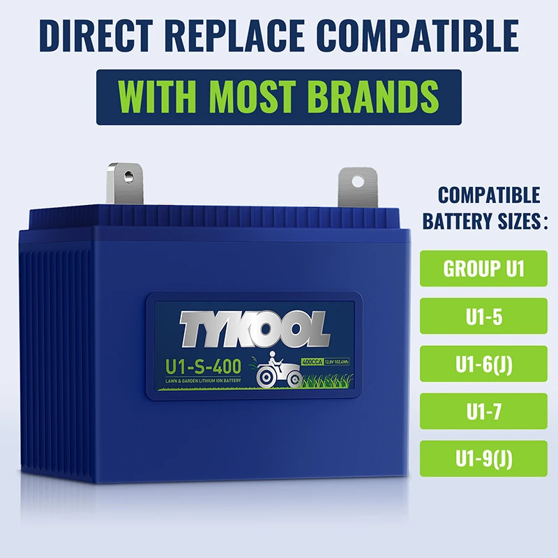 TYKOOL Lithium LiFePO4 Group U1 8Ah 400CCA Lawn Mower Battery