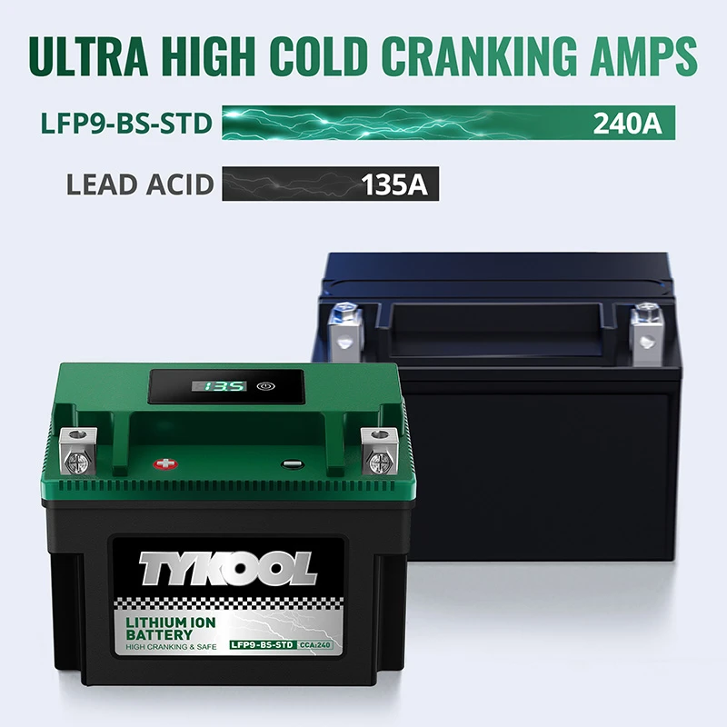 TYKOOL YTX9-BS-STD 12V 5AH Lithium LiFePO4 Powersports Battery