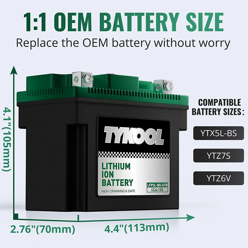 TYKOOL YTX5L-BS 12.8V 150CCA Lithium Motorcycle ATV Battery