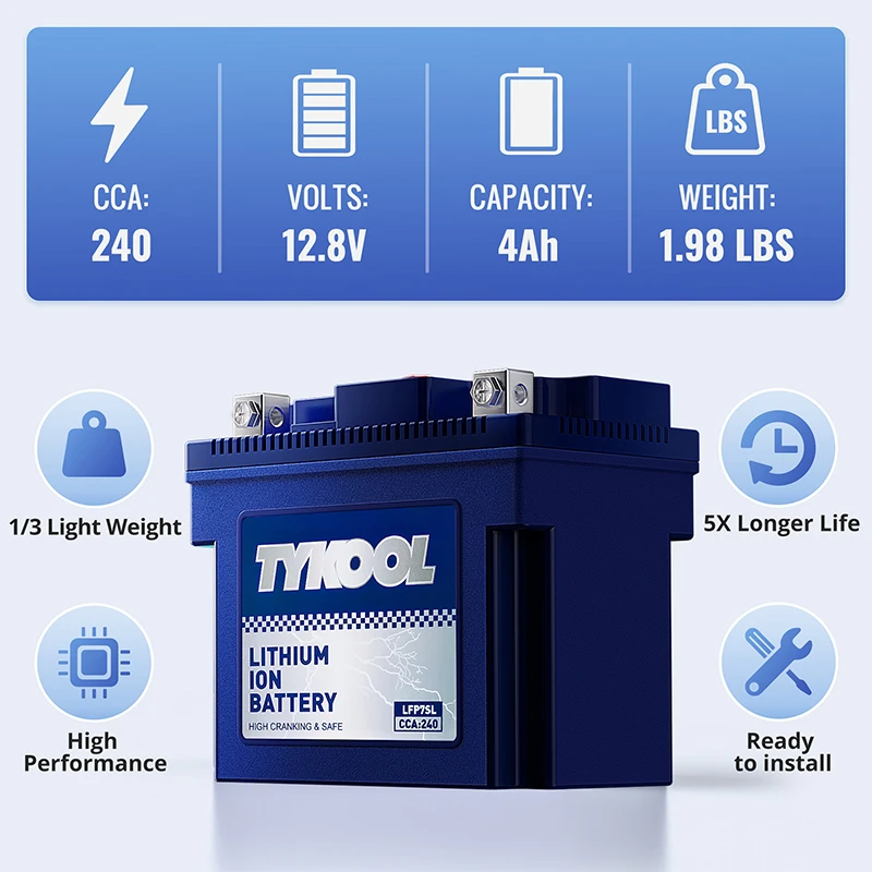 TYKOOL YTZ7S Lithium LiFePO4 12V 4Ah 240 CCA Scooter Motorcycle Battery