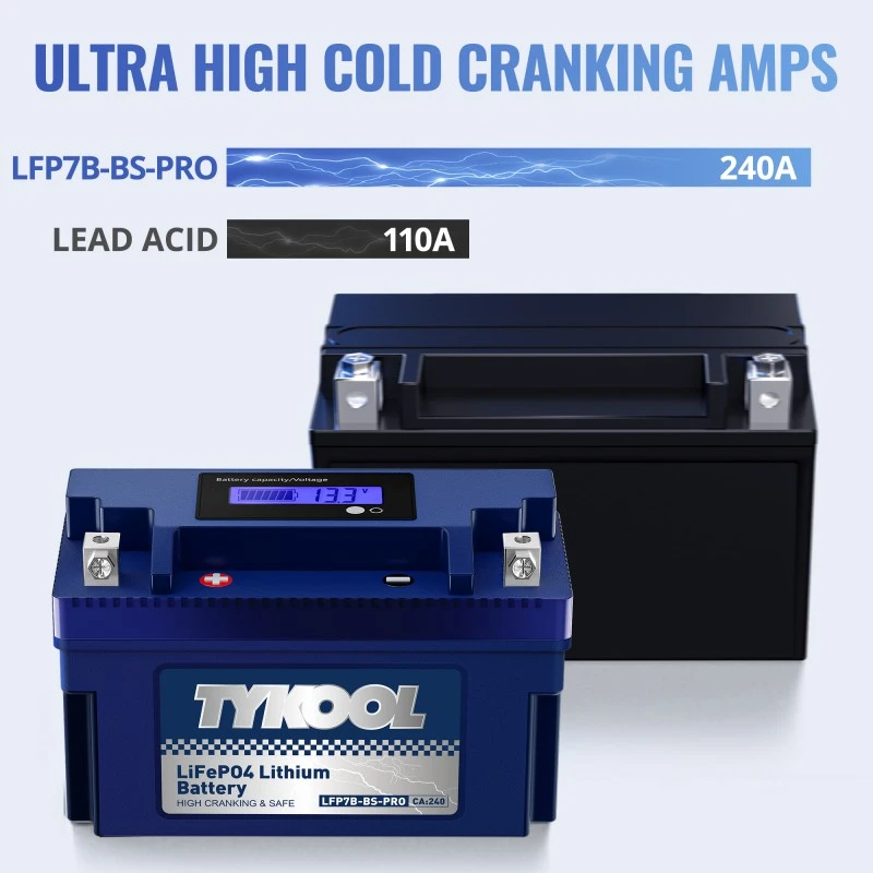 TYKOOL YT7B-BS 12V 4Ah 240CCA Lithium LiFePO4 Motorcycle ATV Battery