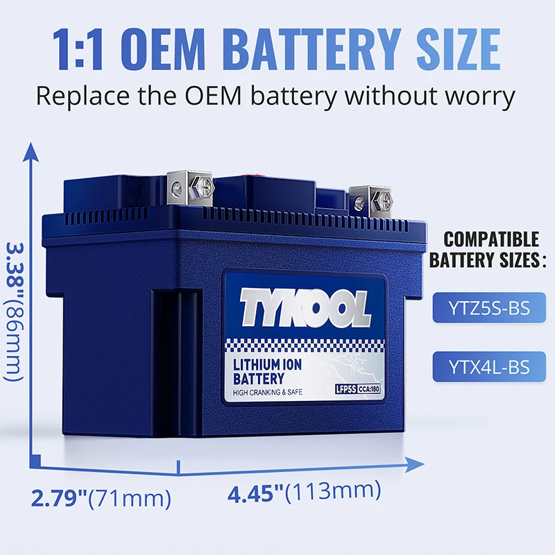 TYKOOL YTZ5S 12.8V 3Ah 180CCA Lithium LiFePO4 Motorcycle ATV Battery